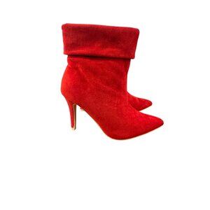 Red Faux Suede Pointed-Toe Stiletto Heel Ankle Boots Size 6